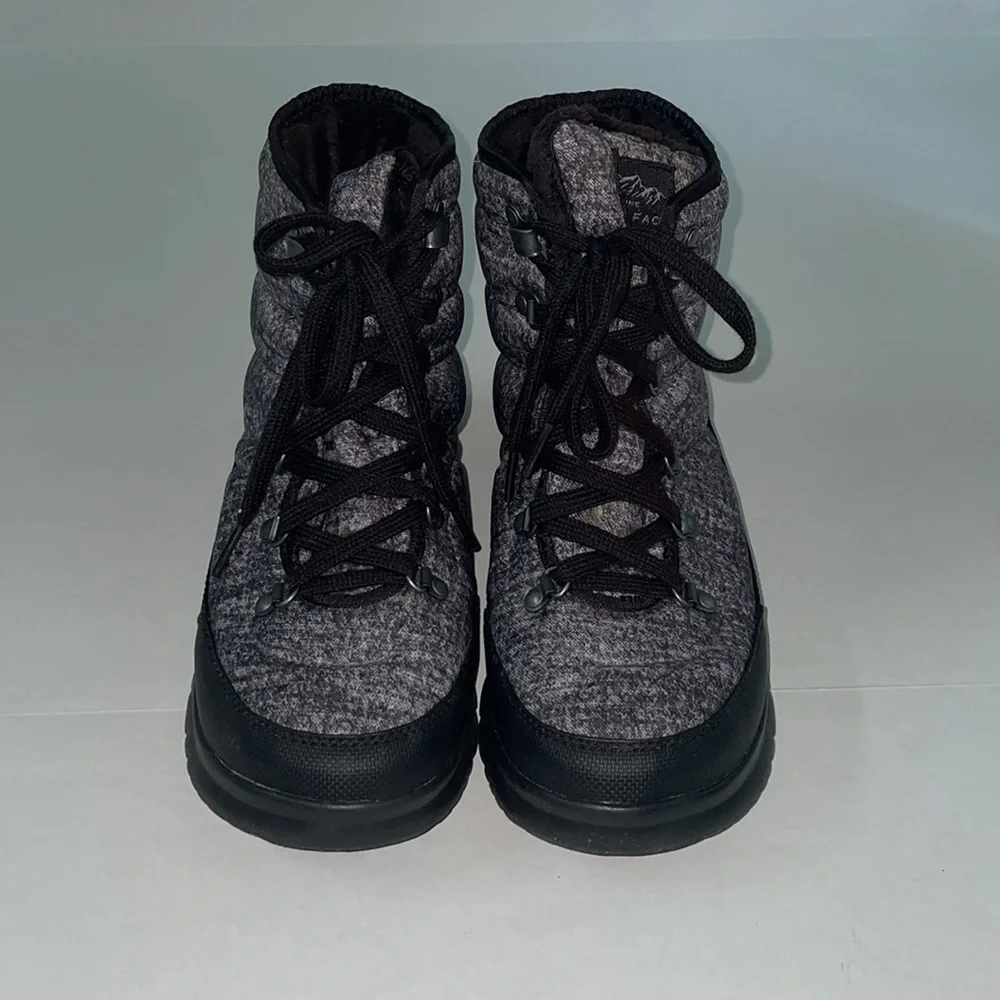 North Face Thermoball Lace II Faux Fur Boots W/ Box - Black & Plum - Size 9